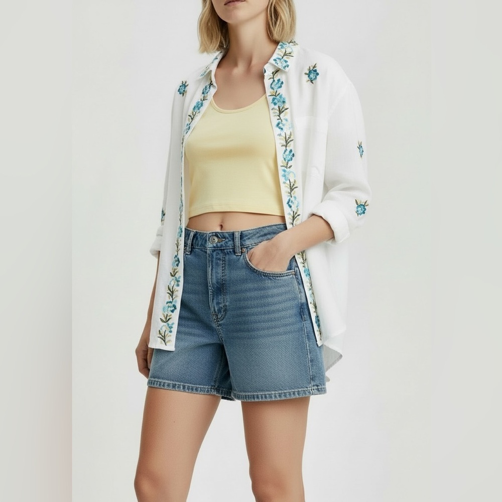 Zara Authentic Denim by TRF, Button-Up, High Rise Shorts, Size 6
